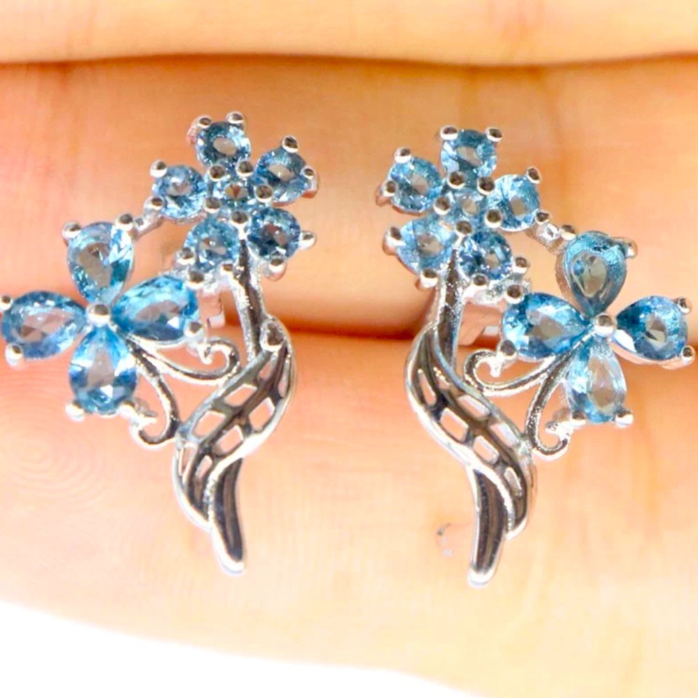 Sterling Silver 925 Blue Topaz Floral Bouquet